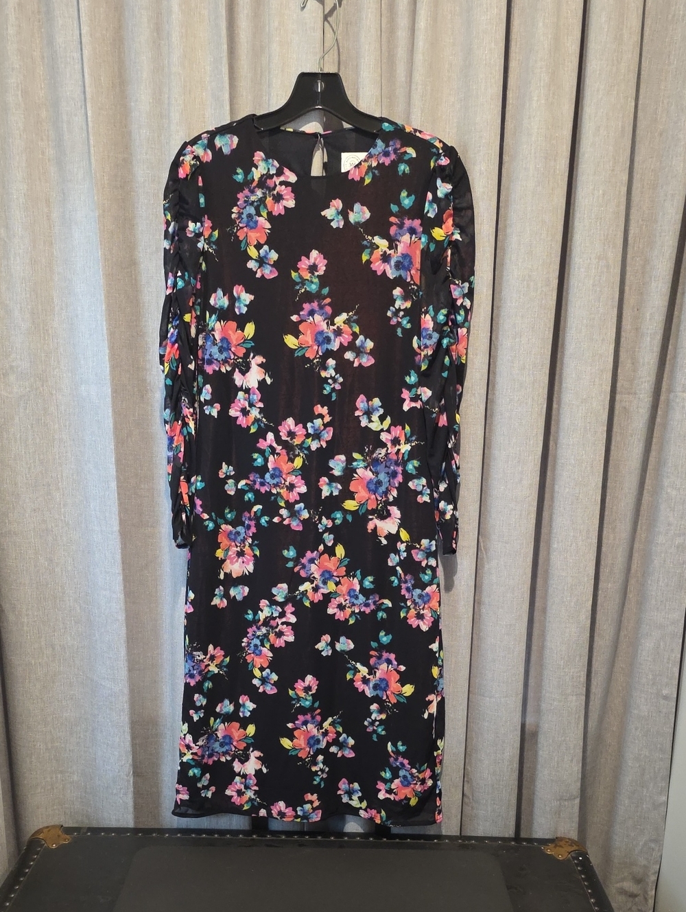 Destination 365 Black Floral Sheer Over Liner Long-Sleeve Midi  Dress